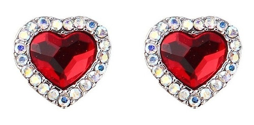 Aros Finos Corazón Rojo Cristales Austriacos Joyería