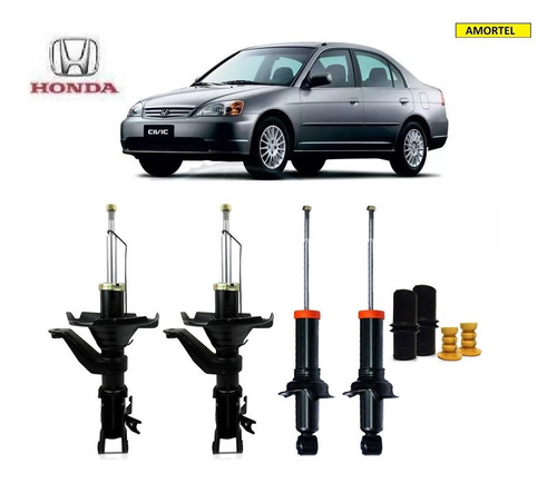 4 Amortecedores + Kits Batentes Do Honda Civic Ano 01/02