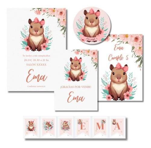 Imprimibles Cumpleaños Capibara Carpincho Invitación Sticker