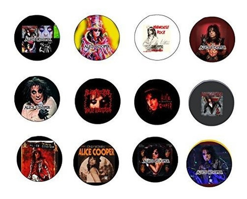 12 Pc Alice Cooper 1,25  Boton Pin American Music Tributo.