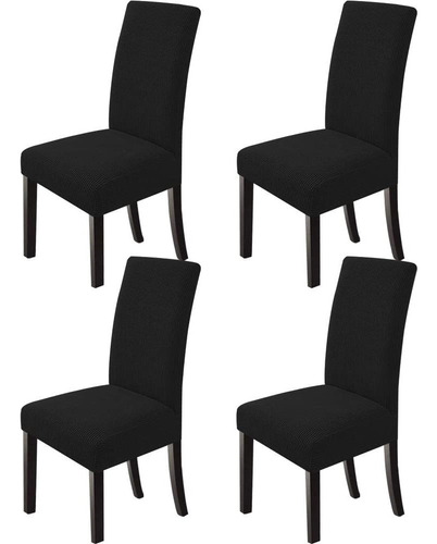 4 Pzas Fundas Elástica Protectora De Silla Comedor Removible Color Negro