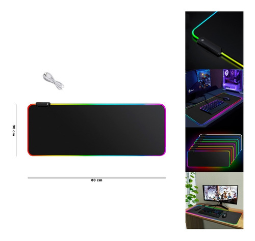 Mouse Pad Gamer Xl Luz Led Rgb Antideslizante - Impermeable