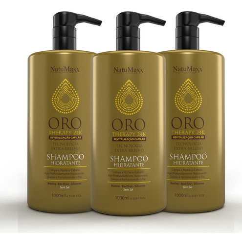 Kit 3 Shampoo Hidratante Oro Therapy 24k Natumaxx 1 Litro