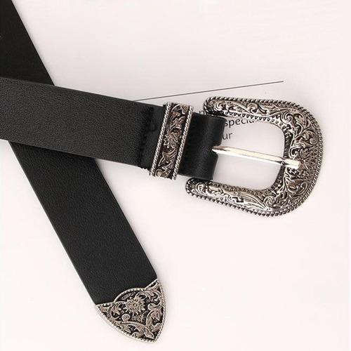 Moda Mujer Pu Cuero Retro Tallado Hebilla Cinturón