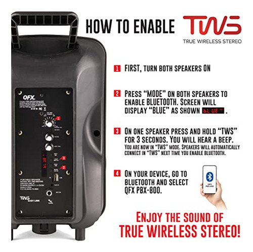 Sistema Pa Bluetooth Pbx-800tws Con 2 Altavoces De 8puLG, 2