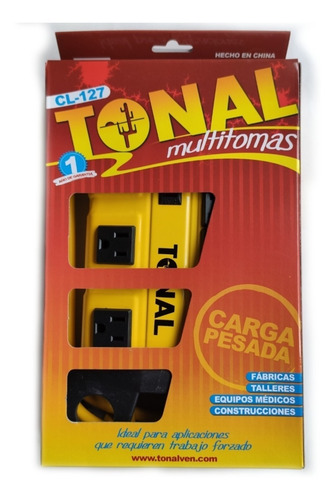 Imagen 3 de 7 de Regleta Industrial Multitoma Tonal 8 Tomas Amarilla Cl-127