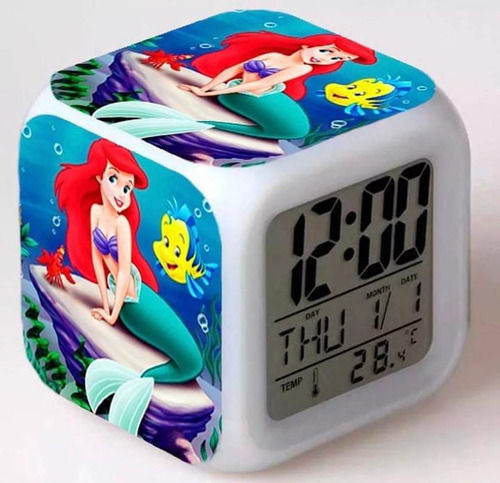 Reloj Despertador Princesas Disney, Sirenita, Blanca Nieves 