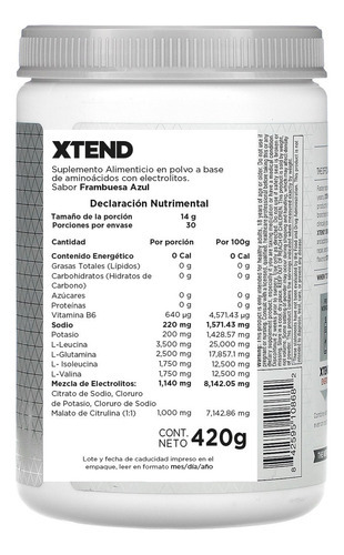 Xtend Scivation Bcaa 30 Servicios Sabor Blue Raspberry Ice