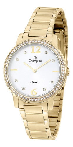 Relógio Feminino Champion Slim Em Aço Dourado Cs28432h