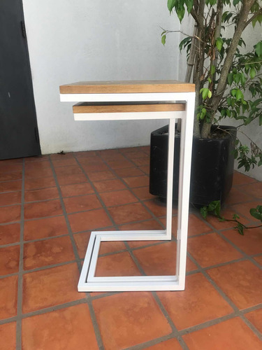 Mesa Arrime Doble Nido Encastrable Hierro Auxiliar Madera
