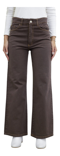 Pantalón Wide Leg De Jean Rígido - Chocolate