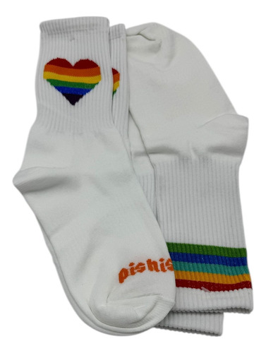 Calcetas Pride Marcha Gay Corazon 2 Pares Blanco 2 Pares - Corazon Arcoiris - Lineas Arcoiris Unitalla (23 Al 28)