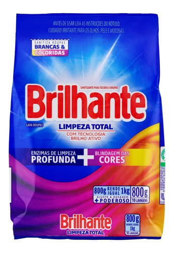 Lava Roupas Sanitizante Em Pó Brilhante Limpeza Total 800g