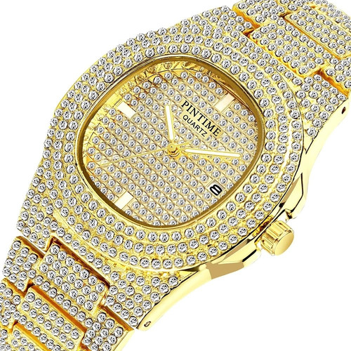 Moda Iced Out Reloj Hombres Diamante Acero Reloj