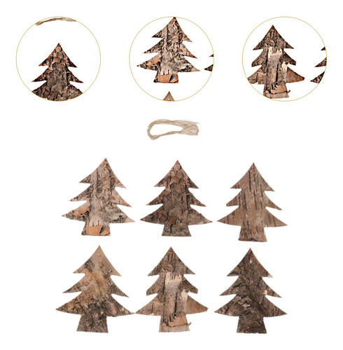 6 Adornos Colgantes Navideños De Madera, Adornos