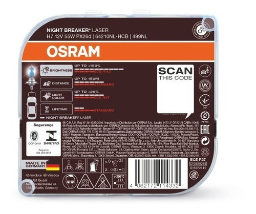 Imagem 6 de 9 de Par Lampada H7 Osram Night Breaker Laser 150%+luz Lançamento