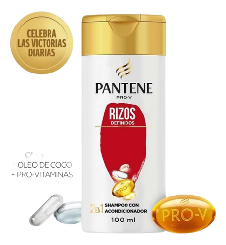 5 Botes Shampoo Pantene Pro V 2 En 1 Rizos Definidos 100 Ml