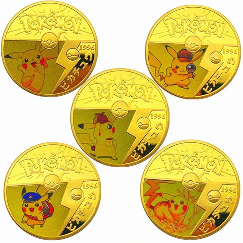 Pokemon Pikachu 1996 Medallas Set De 5 Piezas Con Pedestal 