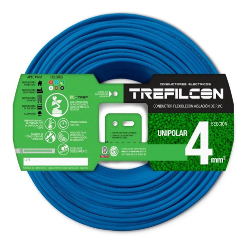 Cable Unipolar 4mm Trefilcon Celeste X 10mts
