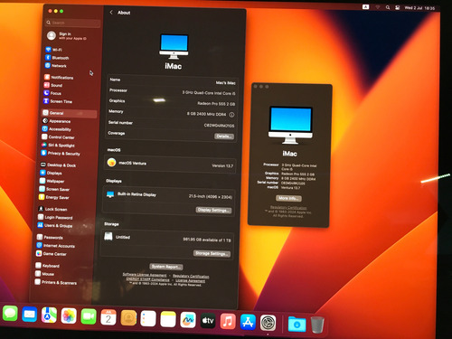 Apple iMac 4k 2017 Core I5 7th 8gb Ram 1tb Hdd 21.5 Radeon (Usado)