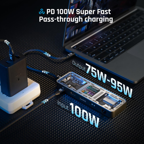 Hub Usb C Dockcase 10 En 1 8k@30hz 10gbps 100w Carga Clear