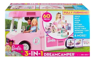 Barbie Camper Sueños 3 En 1 Caravana Piscina Camión Barco