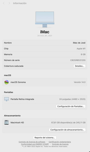 iMac 24 M1 8cpu/7gpu 256gb (2021) - Blue (Usado)