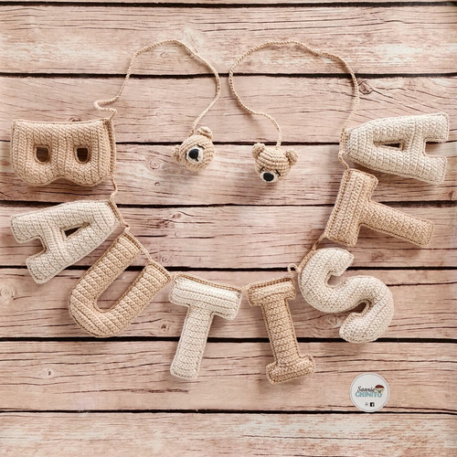 Cartel Nombre Banner Guirnalda Tejida Crochet 10 Letras Personalizado