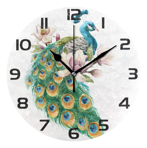 Reloj Pared Diseño Pavo Real Tropical Flor Para Hogar Sala