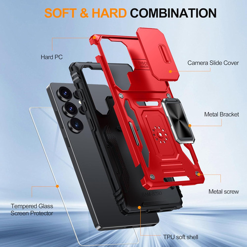 Funda Uso Rudo Cámara Para Galaxy S25 Ultra Carcasa+mica Rojo Samsung Galaxy S25 Ultra
