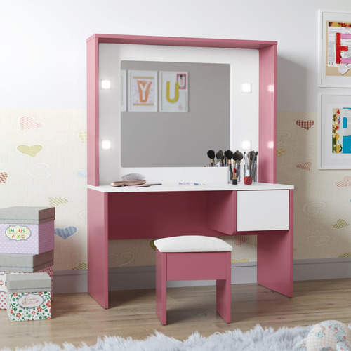 Penteadeira Infantil Com Espelho E Banqueta Mdf