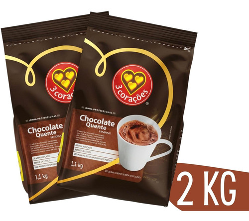 Chocolate Quente Tres 3 Corações Soluvel Vending 1kg - 2 Pc