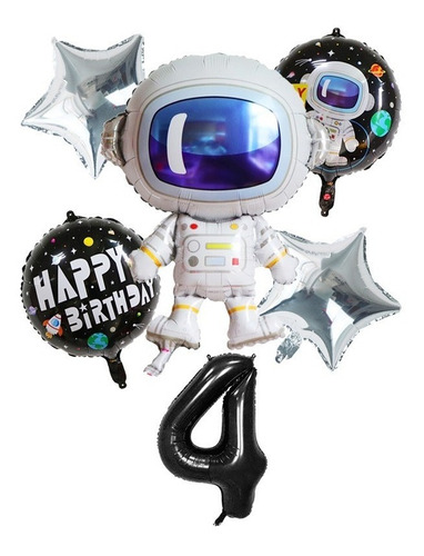 Combo Globos Fiesta Astronauta (6 Piezas). Cumpleaños.