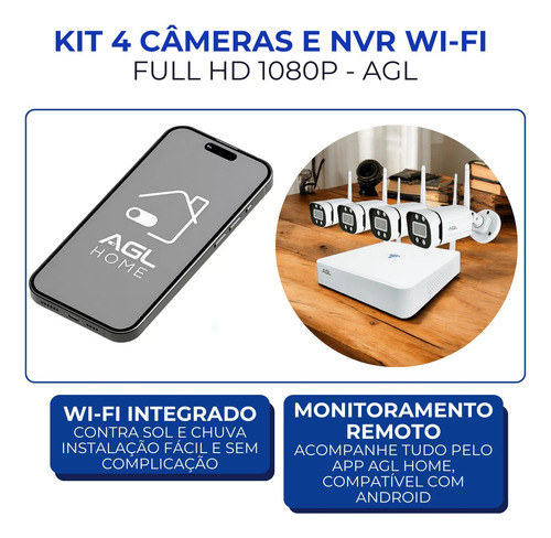 Kit Cftv Nvr Wifi Agl 4 Cameras Sem Fio Facil De Instalar