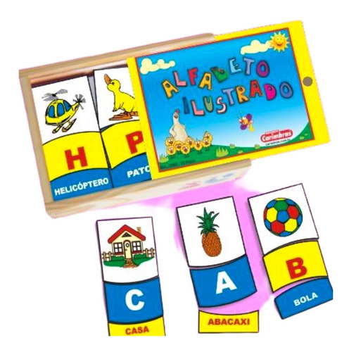 Imagem 1 de 5 de Brinquedo Educativo Alfabeto Ilustrado Infantil Em Madeira