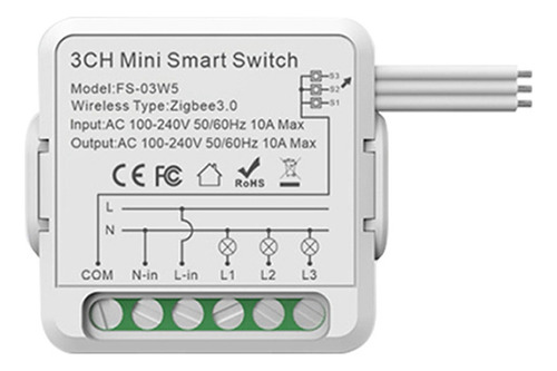 Módulo De Interruptor De Relé Zigbee De 10 A, 3 Canales, Ac1