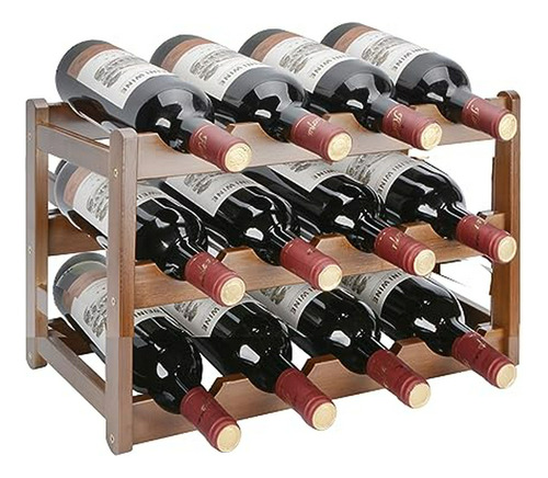 Estante De Vino De Bambú, 3 Niveles 12 Botellas, Soporte De 