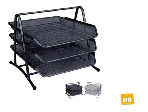 Imagen 1 de 1 de Combo Metal Negro Bandeja Tres Pisos + Cesto +porta Lapiz