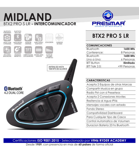 Imagen 3 de 10 de Intercomunicador Bluetooth Moto Midland Btx2 Pro Slr 1.6k X1