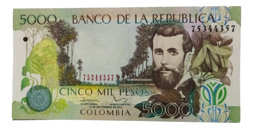 Billete 5000 Pesos Serial Radar 75344357 01/sep/2013 Unc