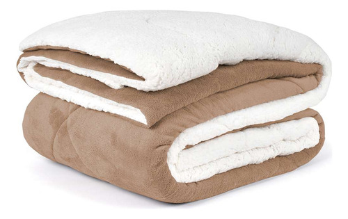Coberdrom Casal Edredom Sherpa Dupla Face 2,40m X 2,20m Frio Cor Cáqui Armazem Dos Enxovais