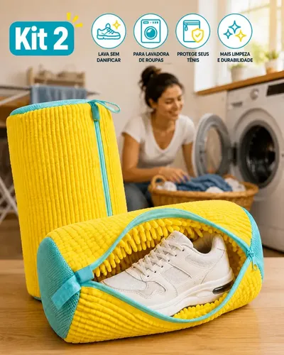 Kit 2 Sacos Para Lavar Tênis Sapatos E Calçados Na Máquina De Lavar Protetor Lavagem Chenille Com Zíper Reforçado Reutilizável Antiatrito Para Lavadora Frontal E Superior Sansé