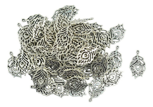 . 50pcs Plata Tibetana De Filigrana Hueca Pluma De Pavo Real