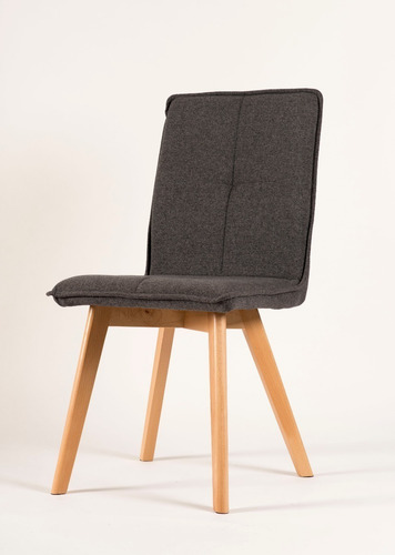 Silla Amanda Chenille Y Madera Pack 4 Unid Asiento Gris Oscuro
