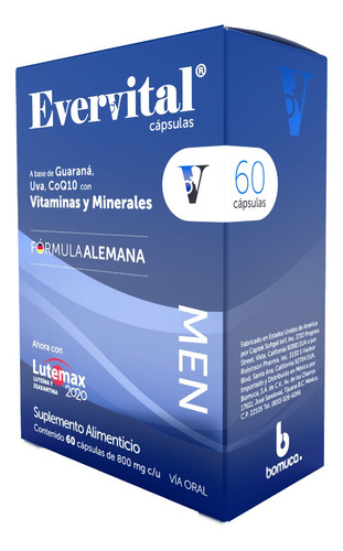 Evervital Men Suplemento 60 Cápsulas Charola (24 Piezas) Sabor Sin Sabor