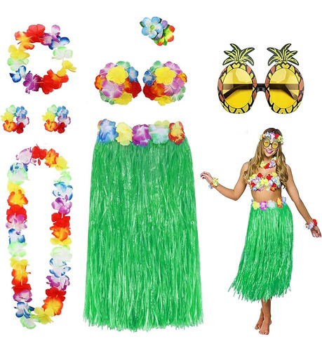 Phogary 8 Pack Hula Skirt Costume Kit For Hawaii Luau Party 