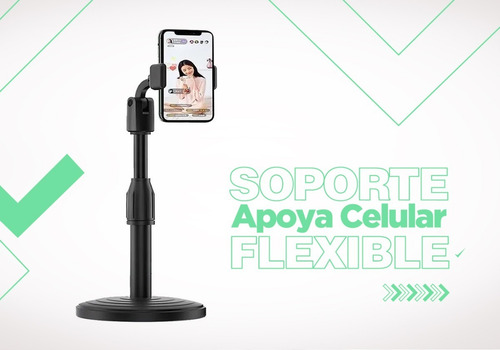 Imagen 2 de 10 de Soporte Apoya Celular Flexible Rota 360° Extensible De Mesa