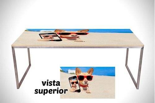 Vinilo Para Mesa Perro Selfie Playa Beach Funny Pet
