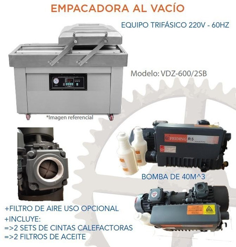 Máquina Empacadora Al Vacío, Doble Cámara, Bomba 40m^3