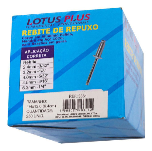 Rebite 6.4mm (1/4) X 16.0mm 250(616) Lotus 10/1